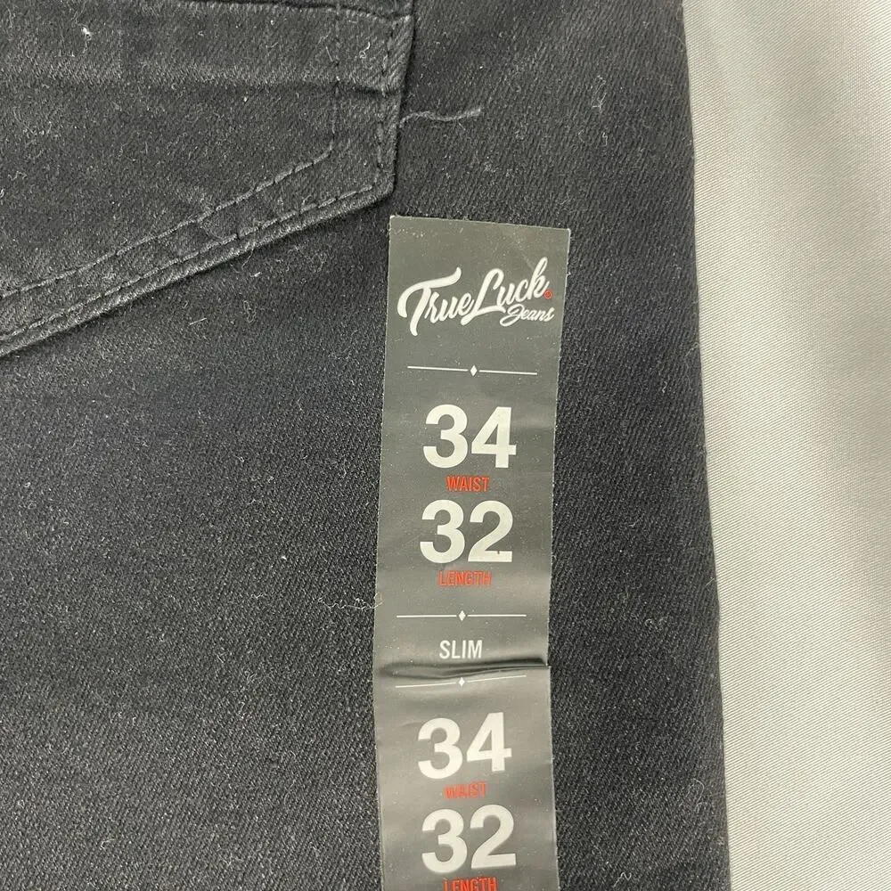 True Luck Classic Stretch Slim Straight Black Jeans Men's 34x32 NWT